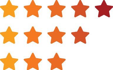 A clean vector illustration of star rating icons in warm gradient colors, showing 3-star, 4-star, and 5-star rating levels.