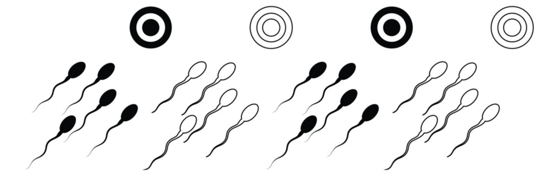 Sperm cells race toward eggs in fertility treatment journey,Abstract sperm set icon, sperm icon and sperm vector that runs towards the egg,Sperm icon flat editable icon mark set.
