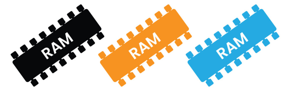 Modern RAM computer chip technology in black orange and blue,RAM Memory icon. Vector black and white set of illustration,ram icon simple vector logo