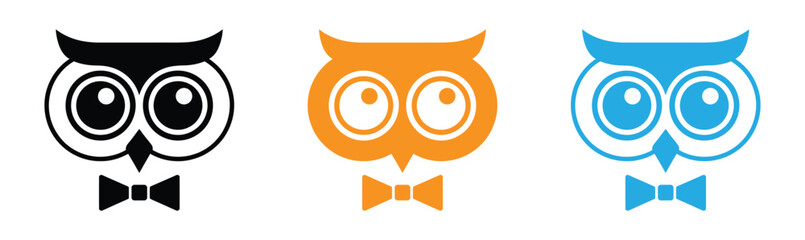 Trendy owl logo design with bow tie for creative brand identity,Owl logo template vector icon and symbol Logo Template Design,Smart Owl Logo can be use for icon, sign, logo and etc