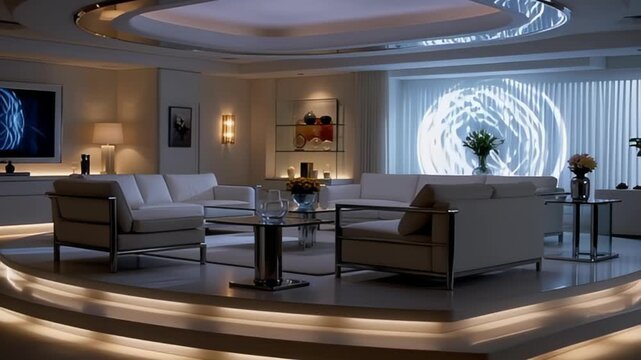 Modern living room design with elegant lighting creating a sophisticated and inviting atmosphere for relaxation and social gatherings