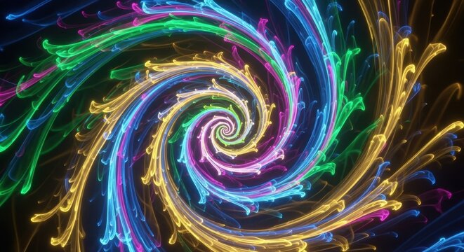 Vibrant colorful spiral of glowing lines swirling in a mesmerizing abstract design