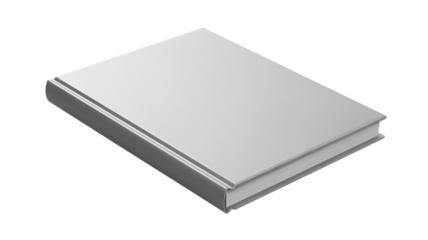 A sleek hardcover book with a plain light gray cover and dark gray spine isolated on a transparent background