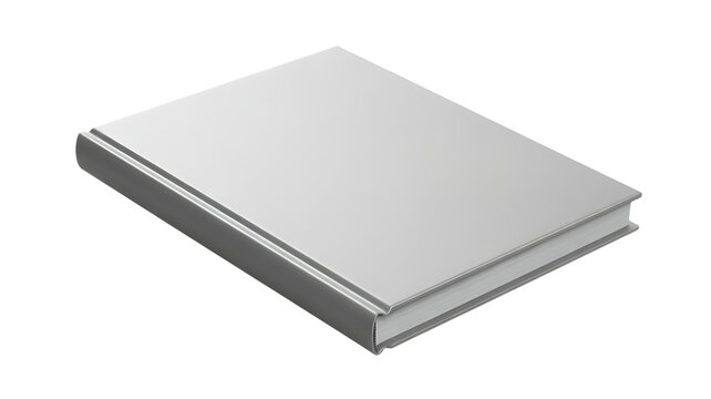 A sleek hardcover book with a plain light gray cover and dark gray spine isolated on a transparent background