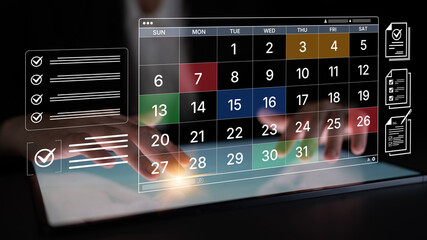 Fototapeta premium A digital calendar interface for business planning and organization. Used for scheduling events, managing tasks with checklists, and tracking important deadlines. Fermion