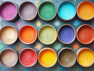 A Traditional Holi Color Bowl Setup Arranged in a Radiant Style