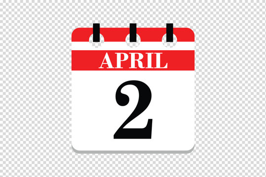 2 April Calendar icon vector, 2 dates of April month calendar icon, dates of April 2 icon calendar, vector calendar icon.
