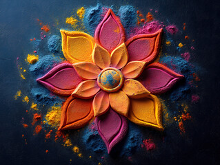 A Festive Holi Powder Rangoli Featuring Bright and Bold Colors