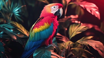Obraz premium Colorful macaw in tropical foliage; vibrant scene for nature lover