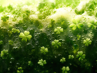 Close-Up of Bubbly Beer Foam Creating Shamrock Shapes