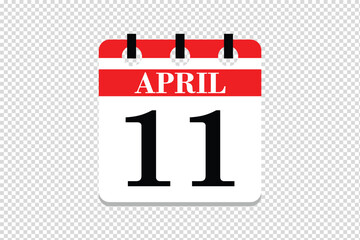 11 April Calendar icon vector, 11 dates of April month calendar icon, dates of April 11 icon calendar, vector calendar icon.