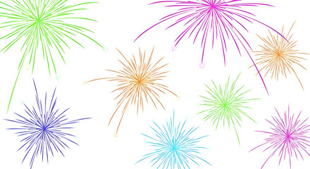 Colorful Fireworks Burst on White Background for Celebration and Festive Events