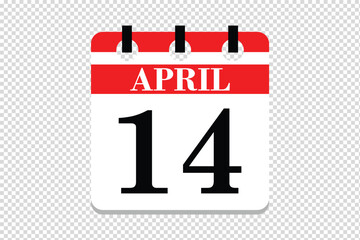 14 April Calendar icon vector, 14 dates of April month calendar icon, dates of April 14 icon calendar, vector calendar icon.