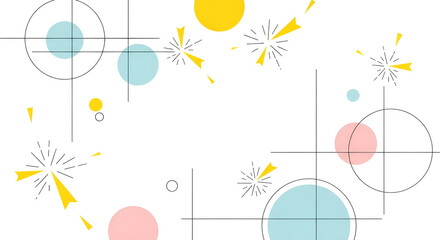 Colorful Abstract Geometric Pattern with Circles and Lines on White Background