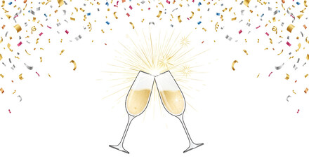 Champagne Glasses Clinking with Confetti and Sparkles Celebration Scene