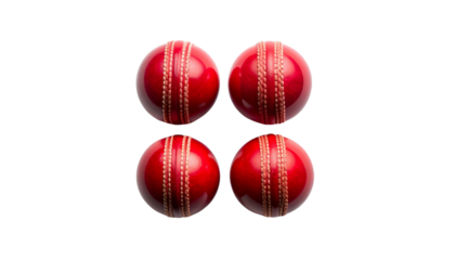  Professional Red Leather Cricket Ball Triplet Variations – isolated on transparent background