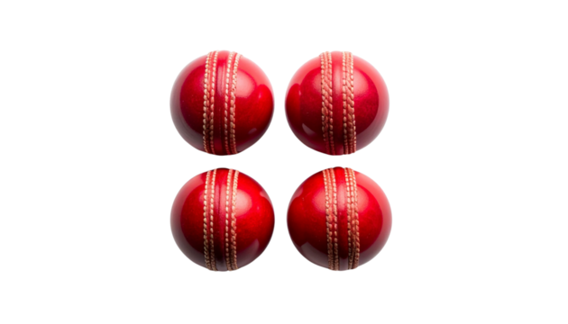  Professional Red Leather Cricket Ball Triplet Variations – isolated on transparent background