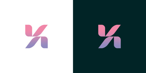 Modern abstract letter K or VA monogram logo design featuring a vibrant gradient of pink and purple, perfect for branding, technology, and stylish corporate identity solutions