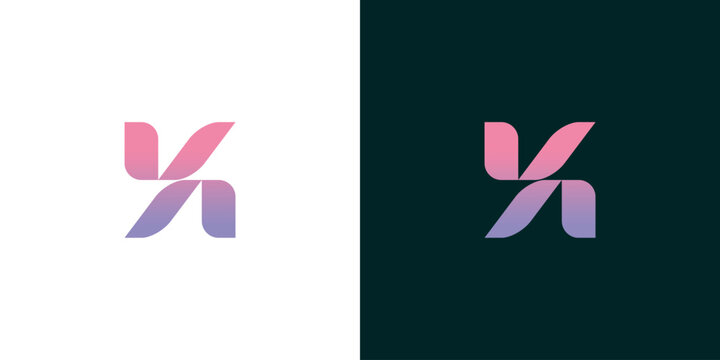 Modern abstract letter K or VA monogram logo design featuring a vibrant gradient of pink and purple, perfect for branding, technology, and stylish corporate identity solutions
