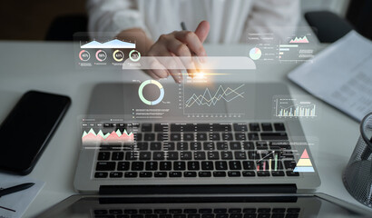 A financial and marketing KPI dashboard for business analytics and strategy. A report showing profit, revenue, and customer conversion rate data. Motif