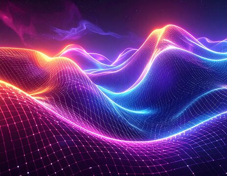 Vibrant Neon Landscape - A Digital Dreamscape of Light and Color.