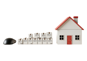 Miniature house and moving boxes isolated on transparent background