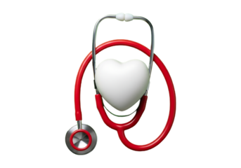 Red stethoscope with white heart isolated on transparent background
