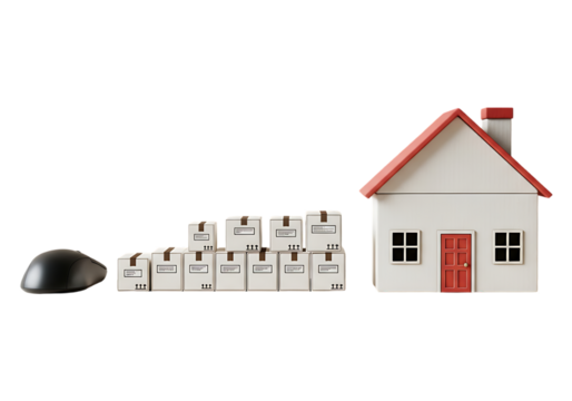 Miniature house and moving boxes isolated on transparent background