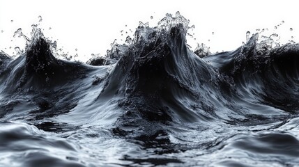 A striking digital rendering showcases the raw power of ocean waves, with a monochromatic palette highlighting the dynamic textures and movement of the water's surface.