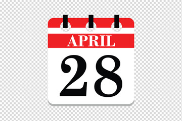 28 April Calendar icon vector, 28 dates of April month calendar icon, dates of April 28 icon calendar, vector calendar icon.