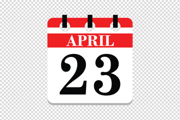 23 April Calendar icon vector, 23 dates of April month calendar icon, dates of April 23 icon calendar, vector calendar icon.