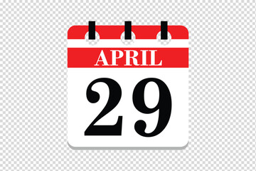 29 April Calendar icon vector, 29 dates of April month calendar icon, dates of April 29 icon calendar, vector calendar icon.