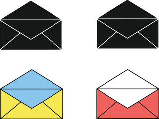 Four envelope icons displaying different color schemes and open states