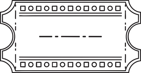 Blank vintagestyle ticket template with a decorative geometric border and perforated tearoff stubs.
