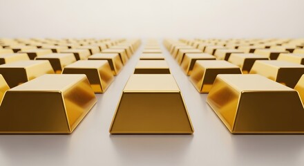 Fototapeta premium Infinite Rows of Gold Bullion Bars Stretching to Horizon | Wealth, Investment, and Global Finance