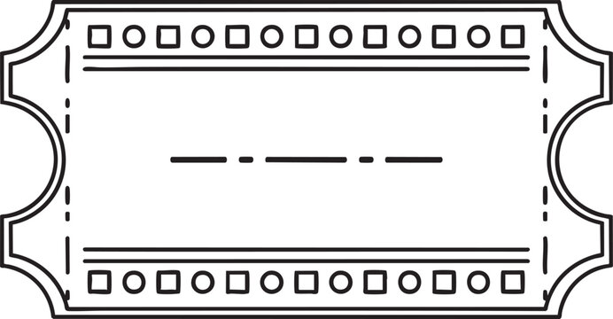Blank vintagestyle ticket template with a decorative geometric border and perforated tearoff stubs.