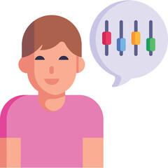 Smiling Person in Pink Shirt Thinking About Colored Bars Chart with Transparent Background