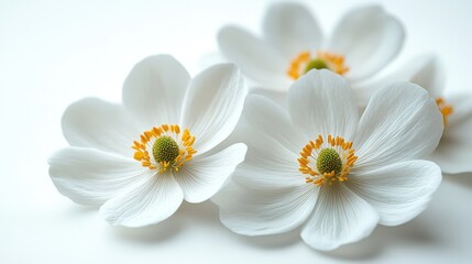 Obraz premium A beautiful close-up shot of elegant white daisies in full bloom, showcasing their delicate petals and pristine color. Perfect for themes of freshness, beauty, and springtime.
