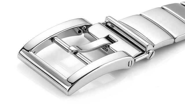 Close up of a polished silver metal watch band clasp mechanism detail