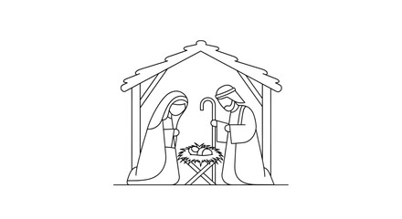 Classic Nativity Scene Line Art for Christmas Holiday Projects and Religious Themes, Perfect for Greeting Cards, Invitations, and Church Events Designs