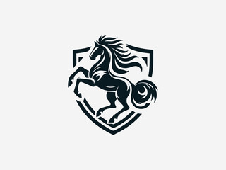 Pure white horse crest vector logo with detailed mane and heraldic shield for luxury brand identity
