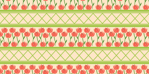 Seamless floral pattern design with decorative flowers and vintage ornamental details