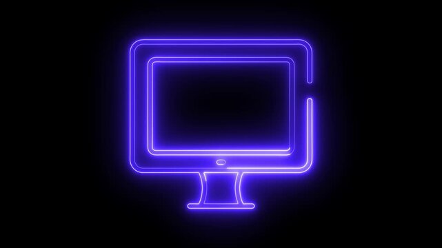 Monitor, computer display neon sign. Bright glowing symbol on a black background. Abstract neon monitor icon on black background.4k animation. computer, computer 