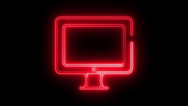 Monitor, computer display neon sign. Bright glowing symbol on a black background. Abstract neon monitor icon on black background.4k animation. computer, computer monitor, concept, design, desktop, 