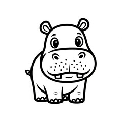 Cute cartoon hippopotamus outline drawing for kids coloring book page