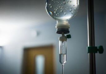Essential medical IV drip administering fluid for patient treatment