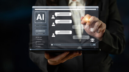 A user interface showing a conversational AI chatbot providing customer service. This virtual assistant answers user questions and provides support through an online platform. Fermion