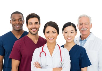Fototapeta premium Smiling diverse healthcare team of medical professionals and staff