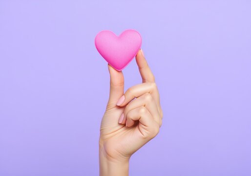 Delicate hand holding a small pink heart symbolizing love and care - Powered by Adobe
