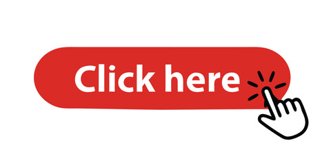 Red click here button with hand cursor icon
